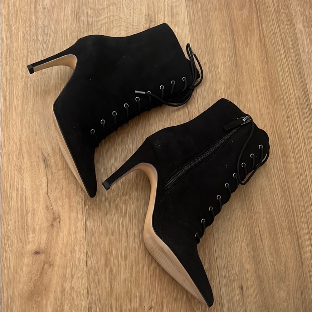Leith Black Heeled Booties with Lace-Up Design